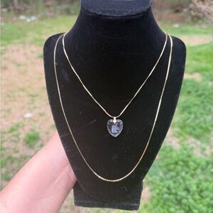 Gold Tone Necklace With Crystal Heart Pendant